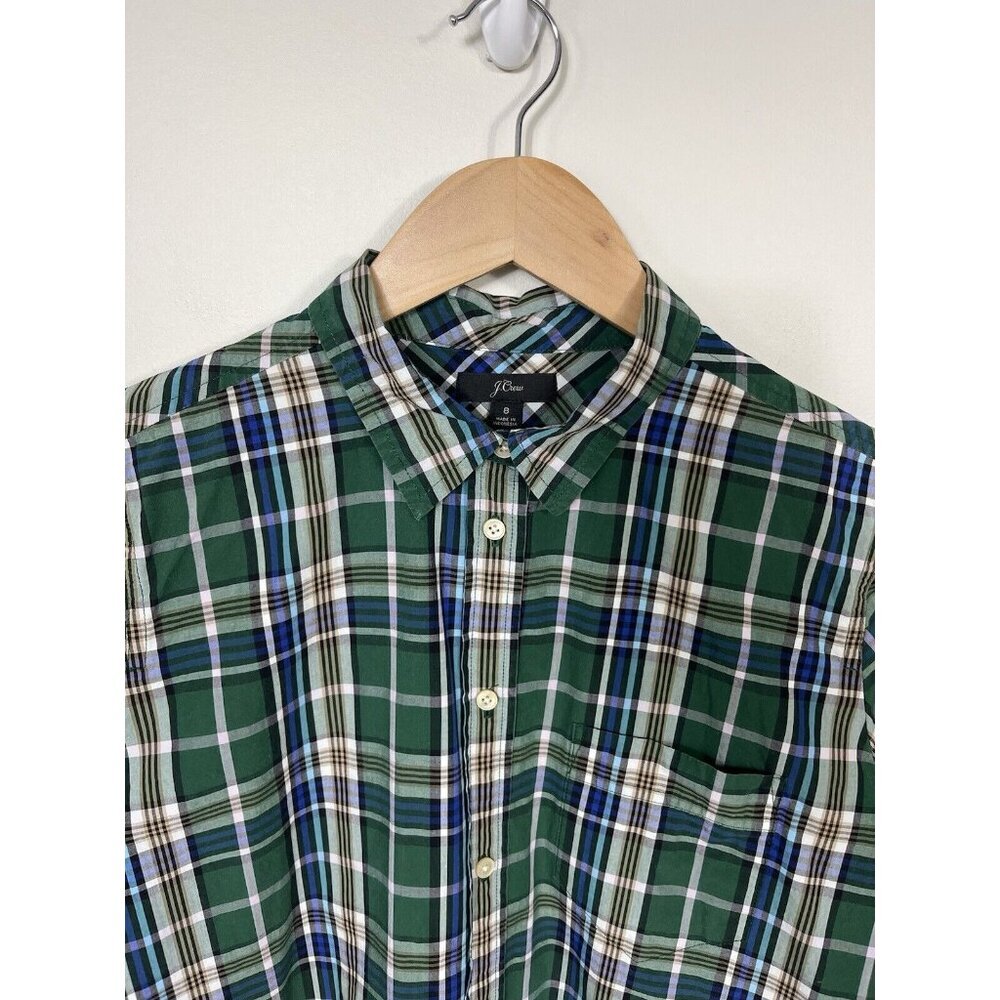 J Crew Shirt Womens Size 8 Blue Green Plaid Button Down Cotton Preppy Classic - Picture 2 of 9